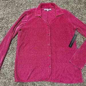 Hot Pink Ribbed Absolutely Famous Women’s Button Up/Blouse Size Small